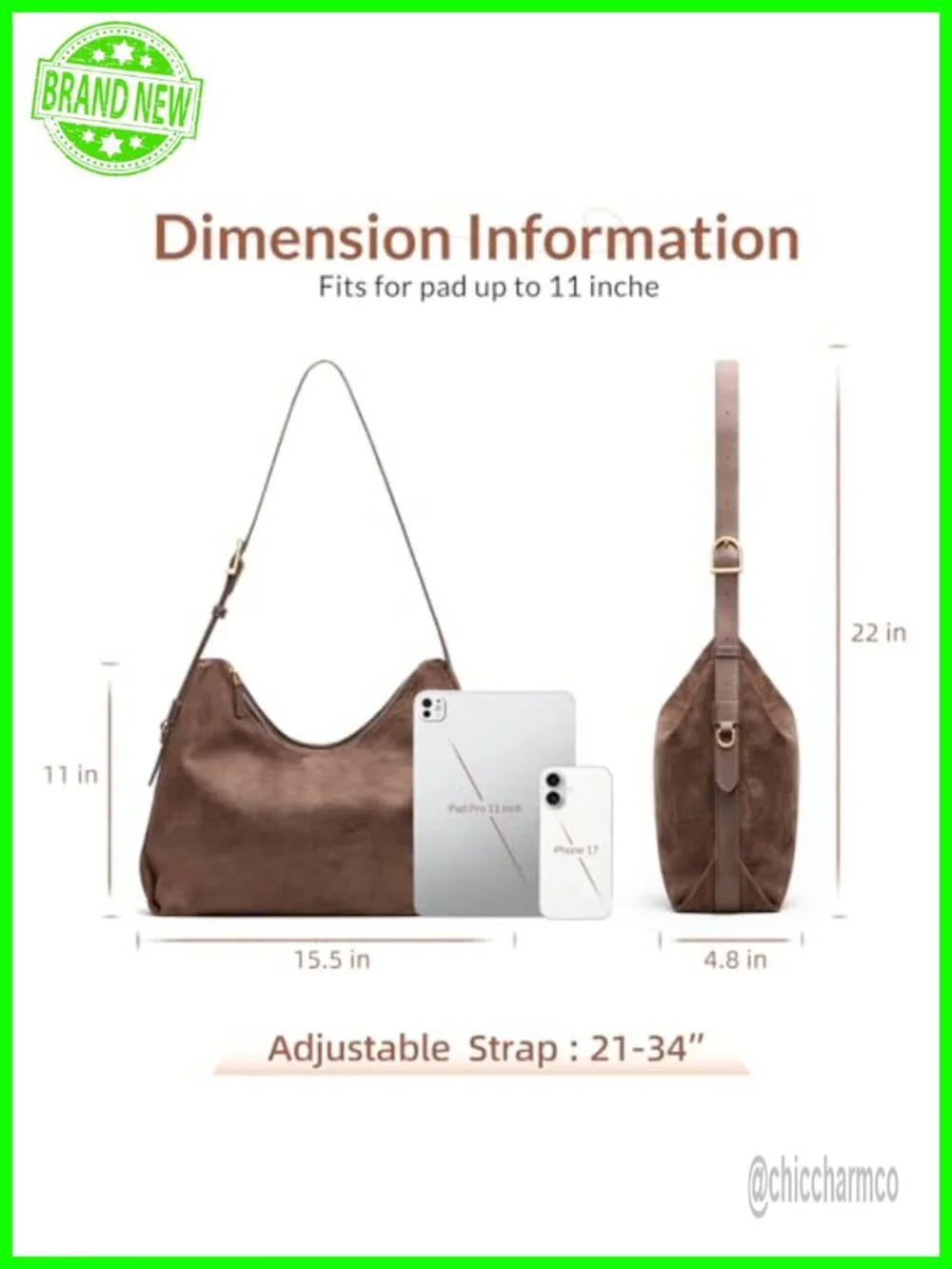Hobo Bag Women Slouchy Shoulder Soft Suede Purse with Adjustable Strap 5 Pockets